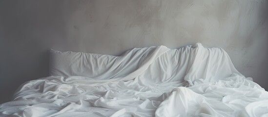 Obraz premium A cozy bed with white sheets and pillows in a room, creating a serene atmosphere while outside its snowing and freezing. The perfect setting for a relaxing winter event