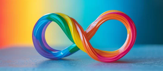Fototapete Rund World autism awareness day background. Rainbow colored infinity on blue background. Infinity is symbol of autism disorder, adhd, neurodiversity © vejaa