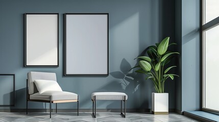 Elegant Interior Mockup with Empty Frames and Modern Furniture