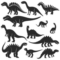 dinosaur icons set, black and white design. vector illustration.