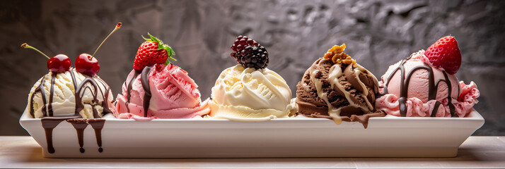 variety of refreshing ice-cream cups, different flavours, front view of gourmet desserts (10) - obrazy, fototapety, plakaty