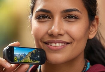 A woman takes a photo with her smartphone, capturing a memorable moment or interesting sight.