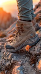 Journey Through Nature: Close-Up of Hiking Boots on a Mountain Trail