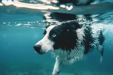 Border Collie Dog Swimming Underwater - obrazy, fototapety, plakaty
