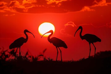 Flamingo Birds with Sunset in the Background