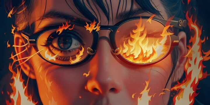 fire and flames in the eyes of a person