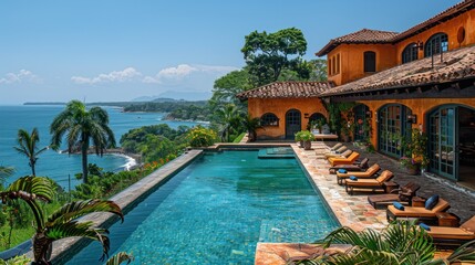 Fototapeta premium Large Swimming Pool Alongside Lush Green Hillside