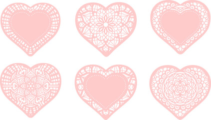 Pink Lace Heart Paper Doily Vector Design Set