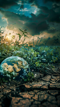 Conceptual image of Earth in nature, highlighting sustainability and environmental conservation, perfect for eco-friendly branding.