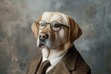 Yellow Labrador Wearing Glasses and a Jacket