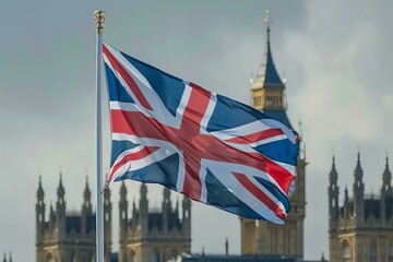 Fototapeta premium Union Jack Flag with London in the Background