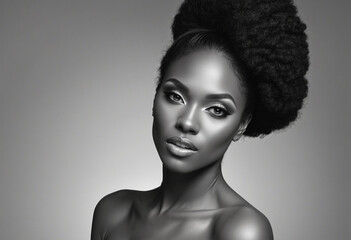 Black and white Fashion portrait beautiful black woman in studio lighting