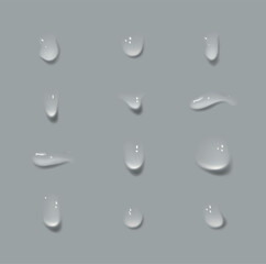 Vector set of realistic water drops..Rain or Steam Through Glass
