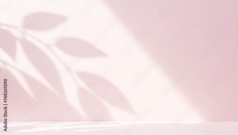 Aufkleber abstract minimal light pink background for product presentation. Shadow and light from windows and from plants on plaster wall for spring or summer presentation of goods
