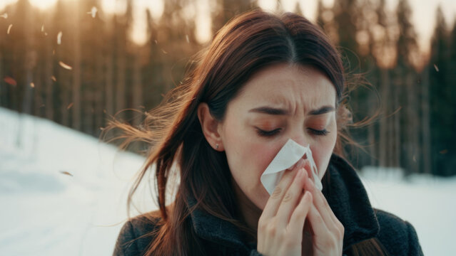 A Woman Sneezing, Allergy or Flu Symptoms