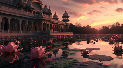 The beauty of the lotus pond and the Taj Mahal. - obrazy, fototapety, plakaty