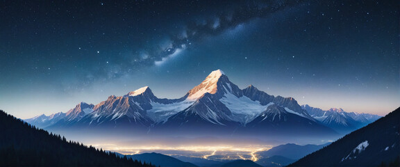 majestic mountain range under a starry night sky