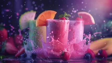 Foto op Canvas Fruit smoothies in a glass with splashes of water. © Viktor