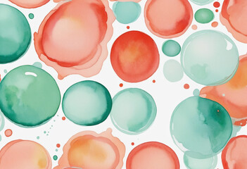 coral and mint bubbles, watercolor paint abstract border frame for design layout, isolated on a transparent background, generative ai