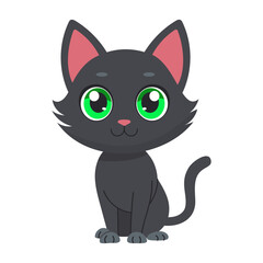 black cartoon cat isolated on white