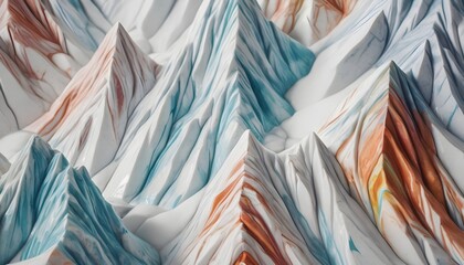 Pastel blue green and orange mountains