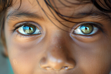 Close-up of an Indian boy child with beautiful eyes - obrazy, fototapety, plakaty