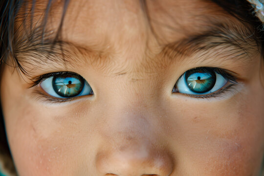 Close-up of a Mongol girl child with beautiful eyes
