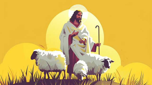 
ilustra&ccedil;&atilde;o minimalista de Jesus com ovelhas