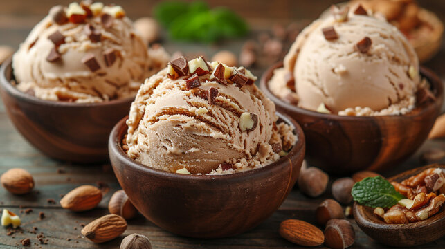 Nut ice cream in a round bowl
