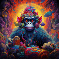 A trippy, colorful Picture of a Monkey