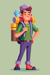Vector illustration of a backpacker with a lot of stuff on its back.
