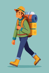 Vector illustration of a backpacker with a lot of stuff on its back.