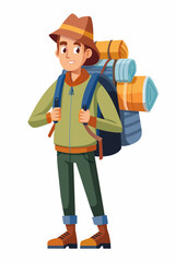 Vector illustration of a backpacker with a lot of stuff on its back.