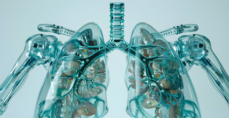 futuristic organ of a robot cyborg lungs made from technical instruments and mechanical parts - obrazy, fototapety, plakaty