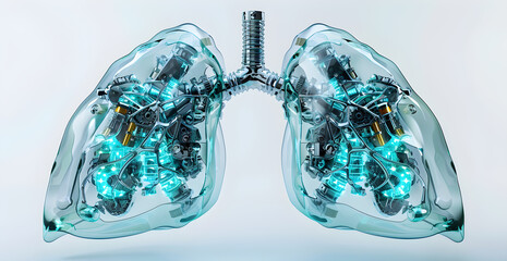futuristic organ of a robot cyborg lungs made from technical instruments and mechanical parts - obrazy, fototapety, plakaty