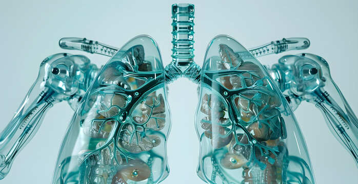 futuristic organ of a robot cyborg lungs made from technical instruments and mechanical parts