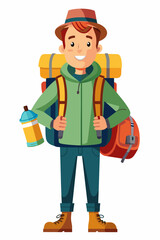 Vector illustration of a backpacker with a lot of stuff on its back.