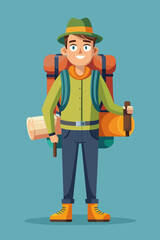 Vector illustration of a backpacker with a lot of stuff on its back.