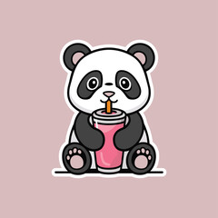 Printable stickers, Vector Cute Panda Drinking Smoothie Illustration. Kawaii Animal Cartoon Character Design For Banner, Poster, Icon, and Mascot. Generative AI
