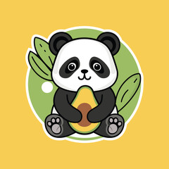 Obraz premium A printable flat vector of a cute little panda holding avocado. Generative AI