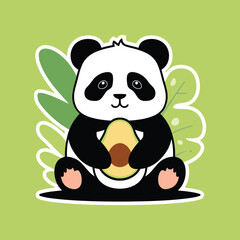 A printable flat vector of a cute little panda holding avocado. Generative AI