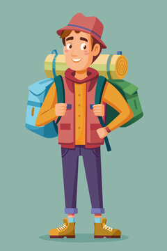 recommend clip art: Vector illustration of a backpacker with a lot of stuff on its back.