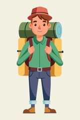Vector illustration of a backpacker with a lot of stuff on its back.