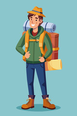 Vector illustration of a backpacker with a lot of stuff on its back.