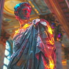 statue futuristic glitch art vaporwave voxels art. Transcendent Statue in Modern Halls. tatue transcending time with modern digital mapping