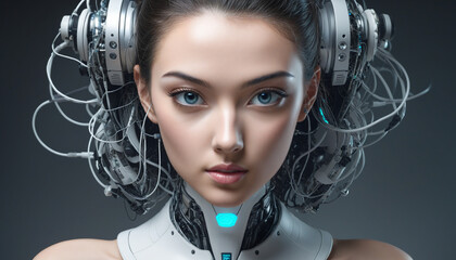 portrait of a futuristic girl with technology