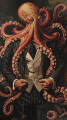 
Polvo antropomórfico vestindo terno , arte pop