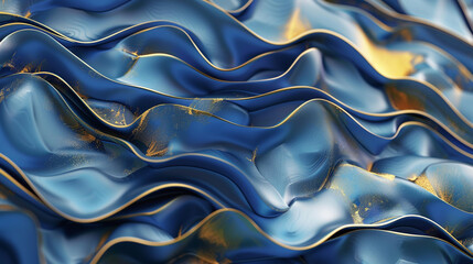 Golden and blue metallic waves - abstract background, vertical banner