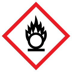 Vector graphic of physical hazard sign indicating oxidizing gases, liquids and solids