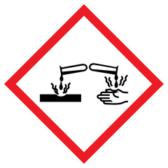 Vector graphic of physical hazard sign indicating acids or bases that are corrosives to metals